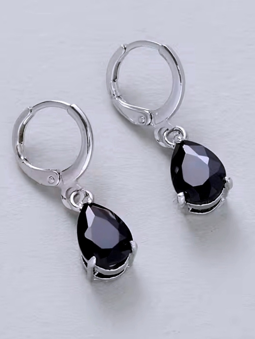 New -Beautiful Stainless Steel Black Teardrop Dangle Drop Hoop Earrings
